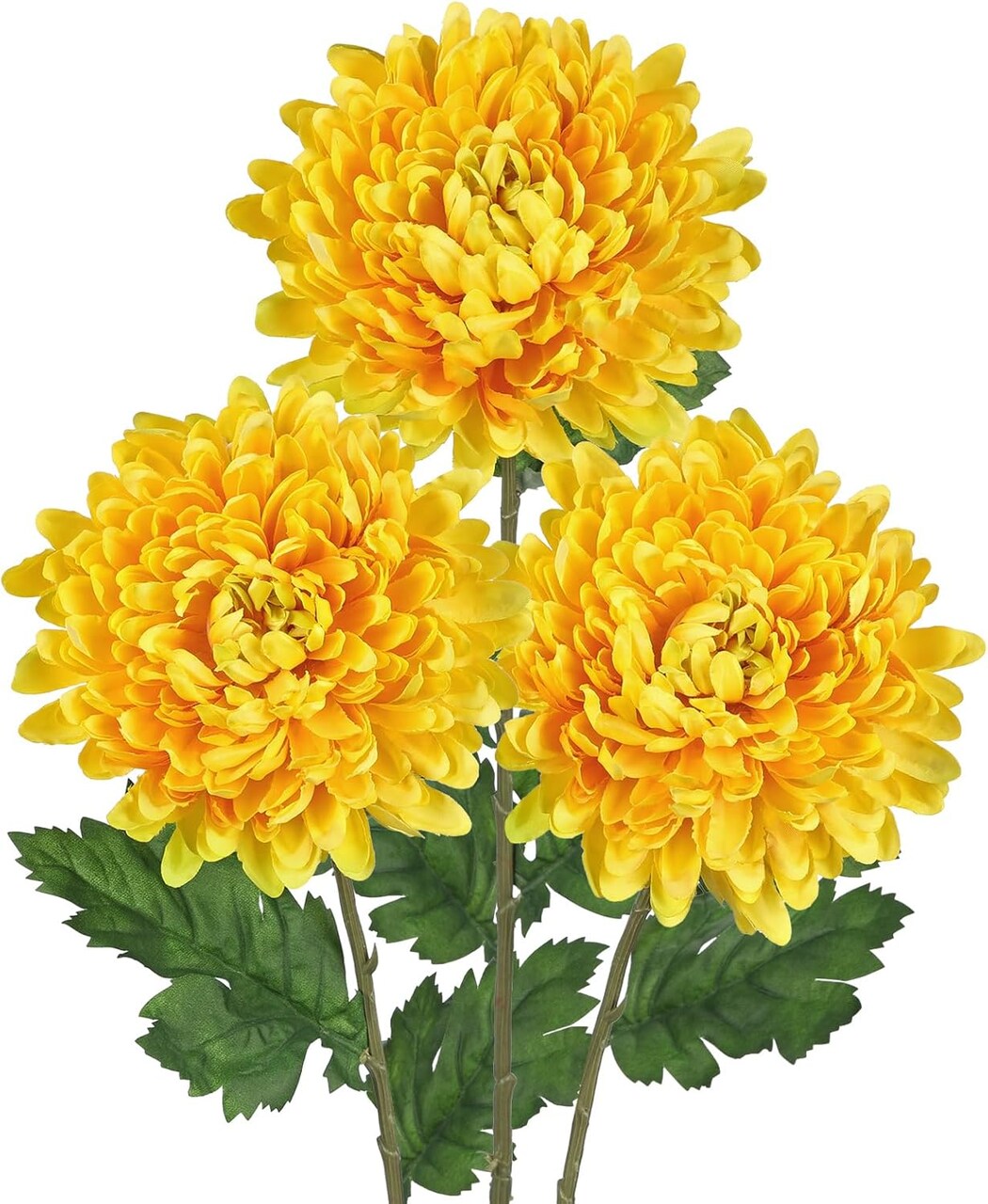 3 Pcs Yellow Artificial Mums – Fake Chrysanthemum Flowers with 30" Silk Stems, Faux Spider Mum & Pincushion Flower Bouquets for Spring Home Decor